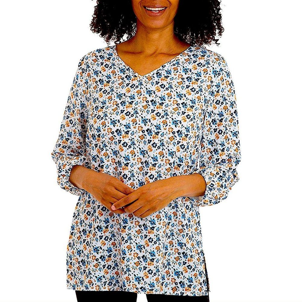 Mario Serrani Floral Print V-Neck Tunic Blouse Size Large